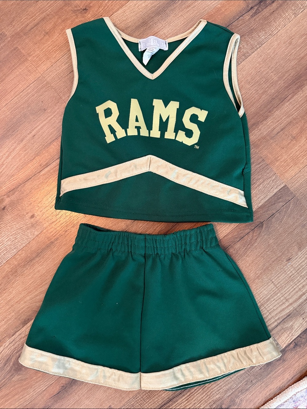 Green & Gold 'RAMS' Cheer Set - Crop Top + Shorts